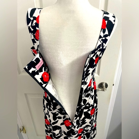 White with Black & Red Floral Print Mini Sundress with Sweetheart Neckline - Picture 6 of 8